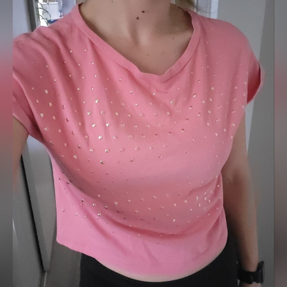 Mayoral Girls 14 R / Women's Small Pink Studded Short Sleeve Tee